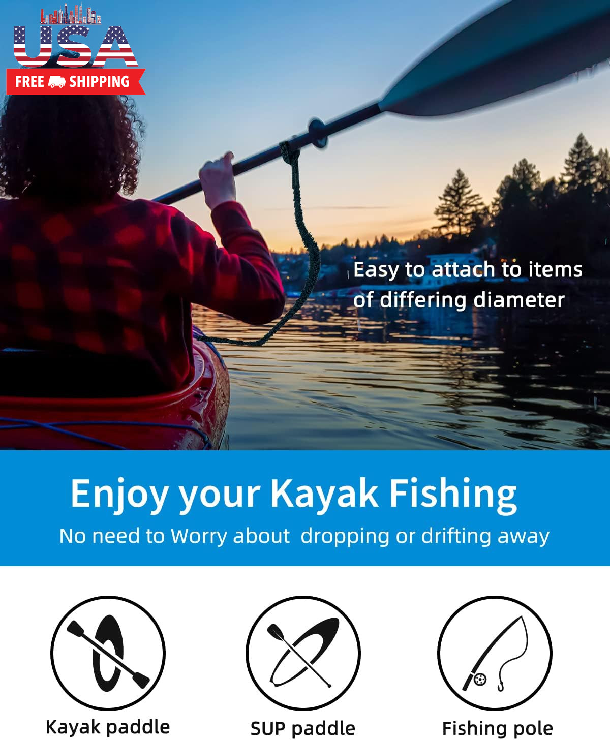 Kayak Paddle Leash Accessories for Kayaking Fishing Paddle Board