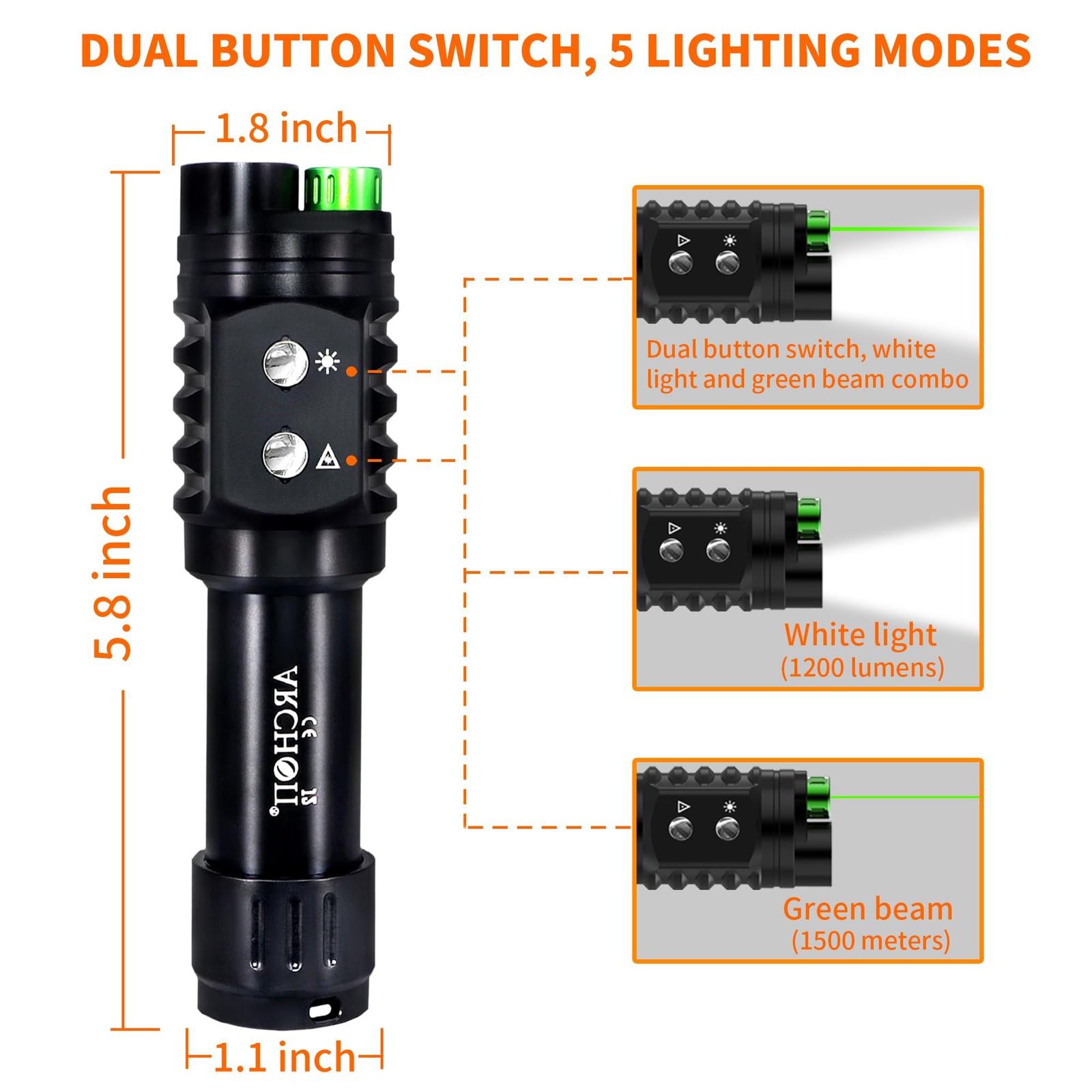 J2 Diving Flashlight, 2-in-1 Scuba Dive Light with 1200 Lumens White Spotligh…