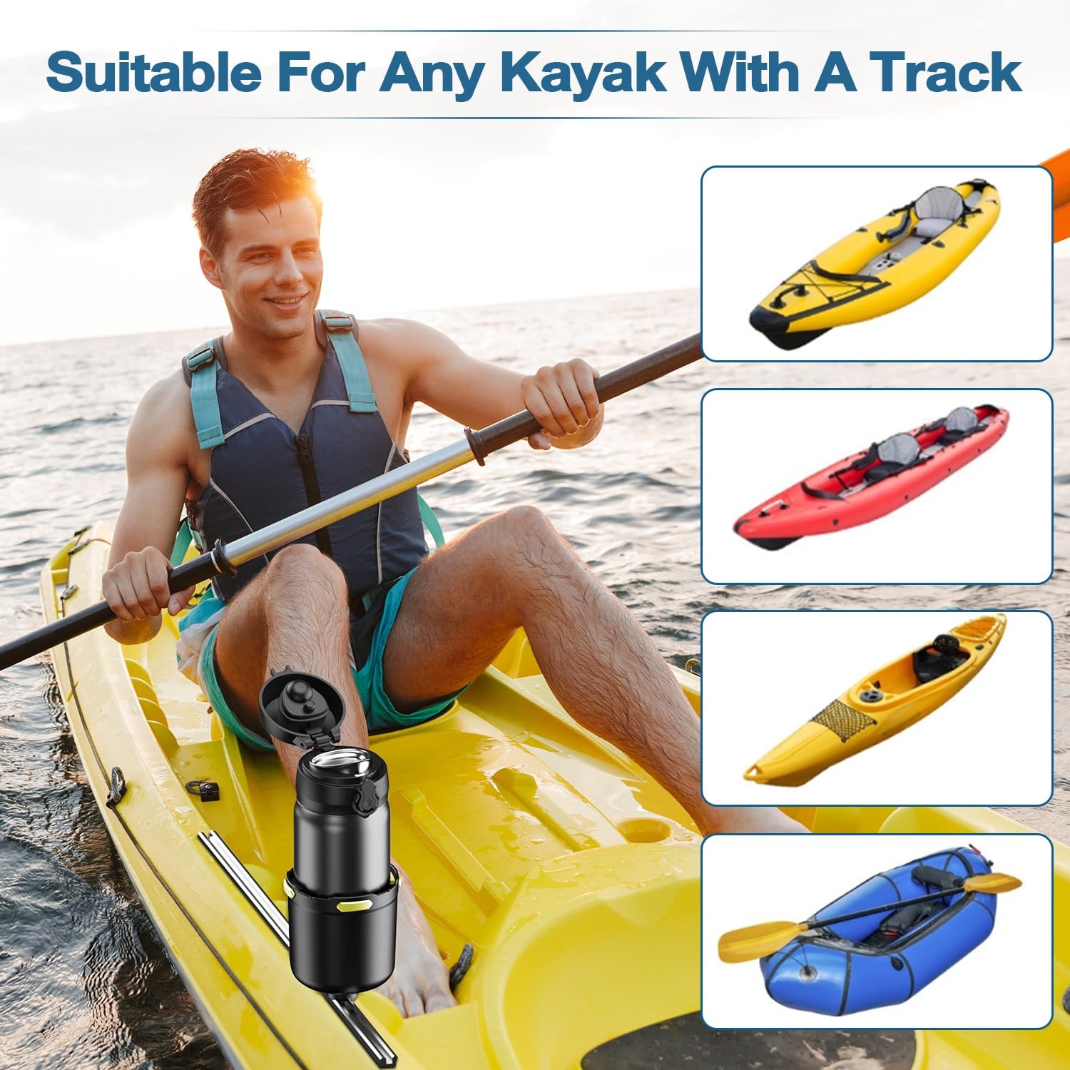 Kayak Cup Holder with Rubber Tab, Multifunctional Kayak Water Bottle Holder D…