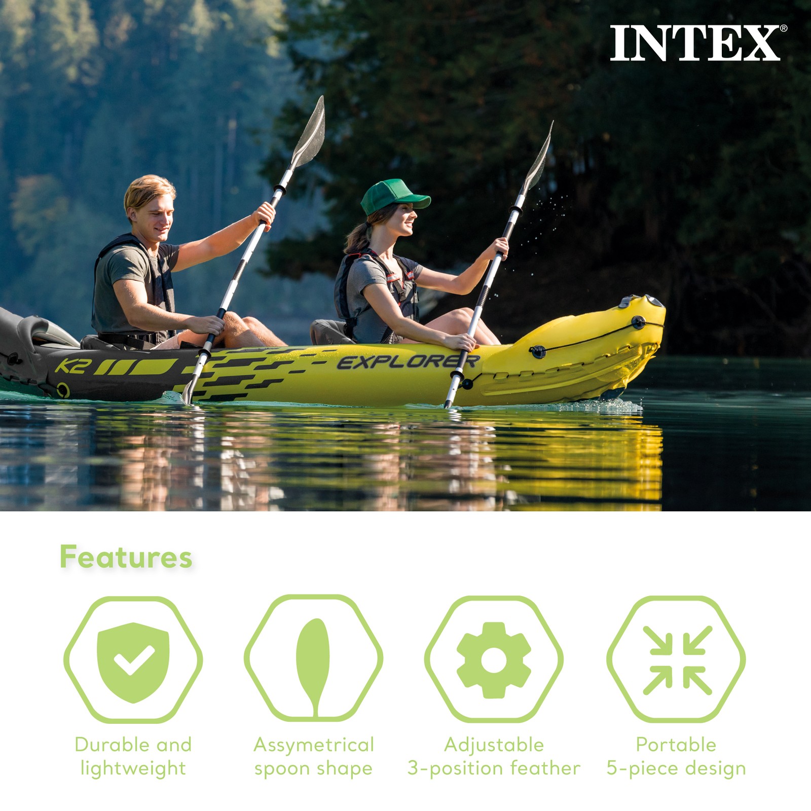 Intex 69629E 86″ Lightweight Aluminum Double Oar Inflatable Kayak Paddle, Black