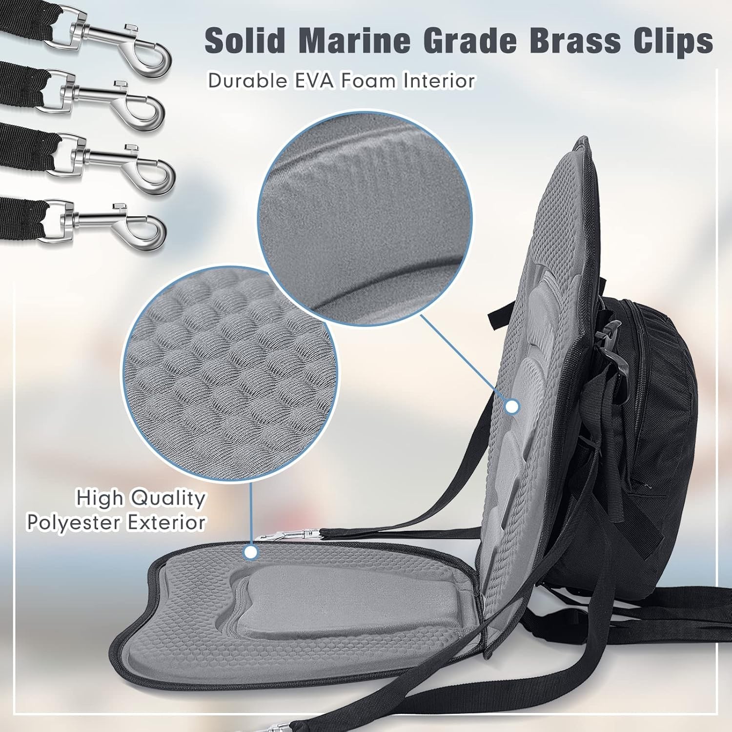 2 Pack Kayak Seats with Back Support Adjustable Sit on Top Padded Boat Seat with