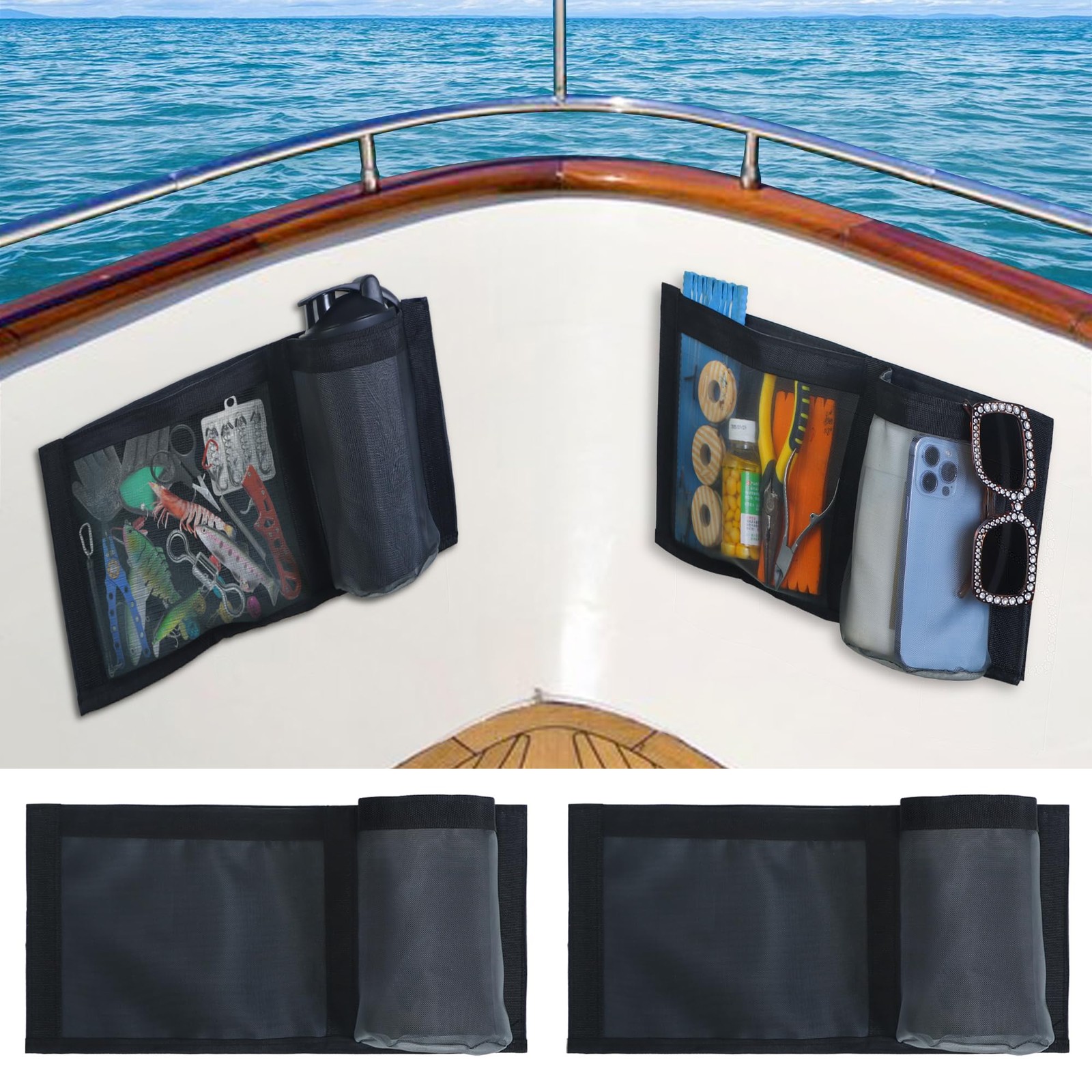 15.6×7.9 Inch Boat Storage Mesh Bag Cup Holder Marine Caddy Organizer 2 PCS