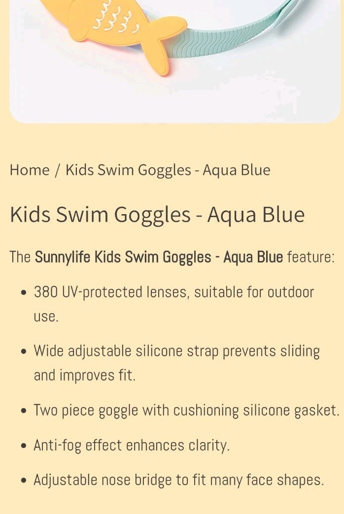 NEW Sunnylife Finn The Fish Goggles 3-9 Years Aqua Blue