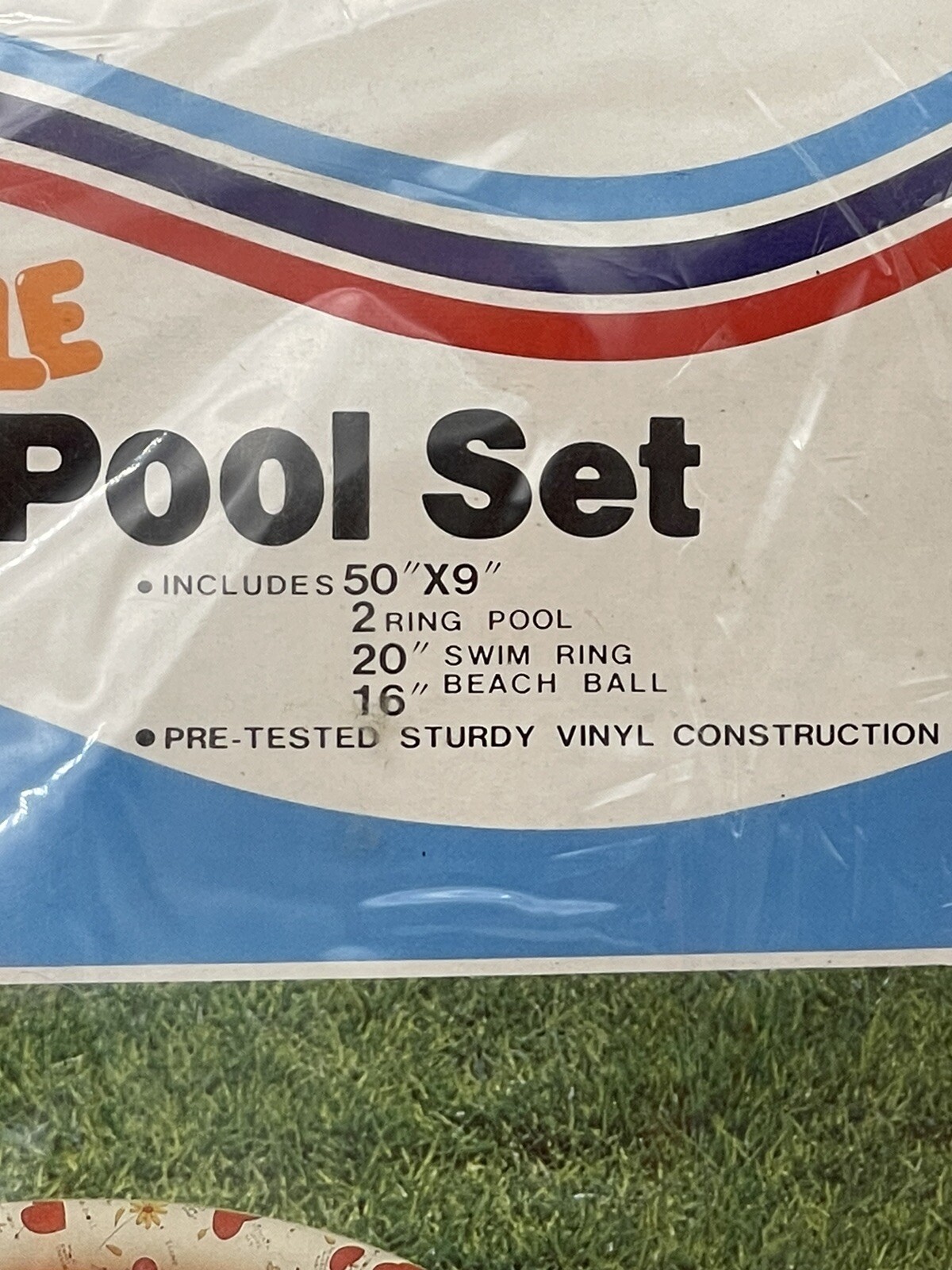 Vintage vinyl Swim Ring Pool Beach Ball Inflatable 3 Piece Set LOVE Rare HTF