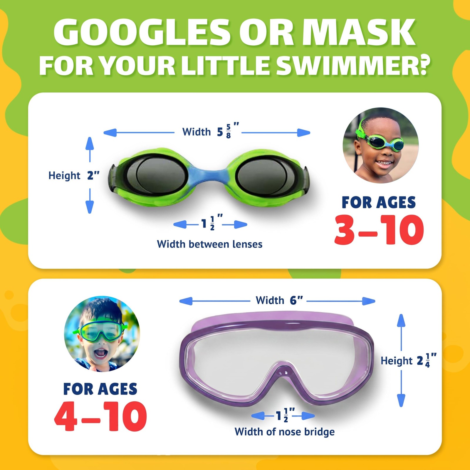 Frogglez Youth Wide View AntiFog Crystal Clear Swim Goggle Mask for Kids unde…