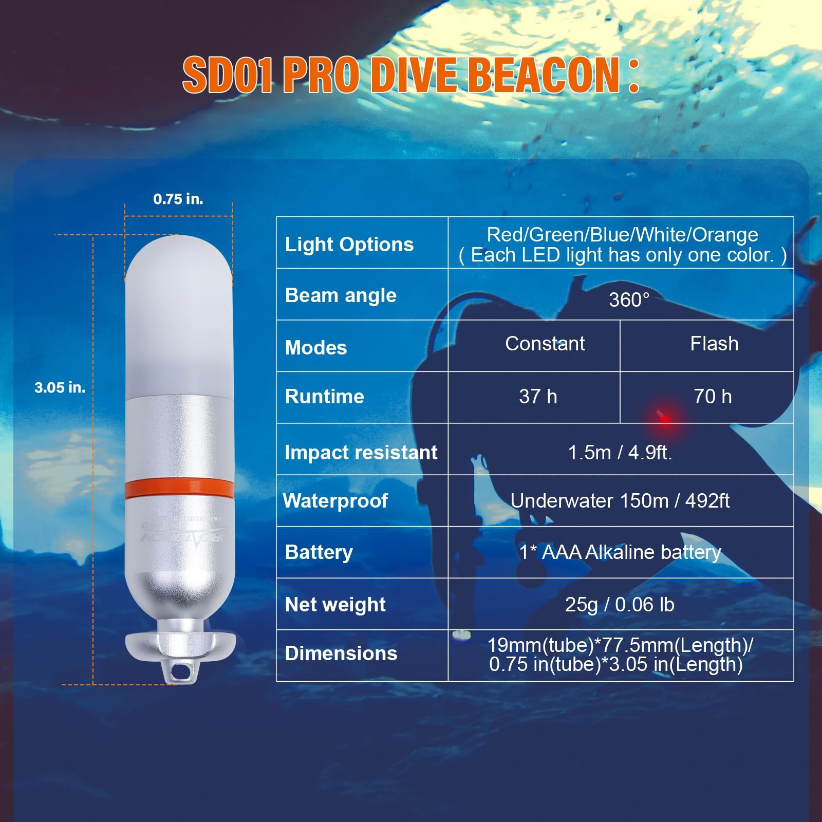 ORCATORCH SD01PRO Upgraded Bright Dive Signal Light, Beacon Mini Tank Marker …