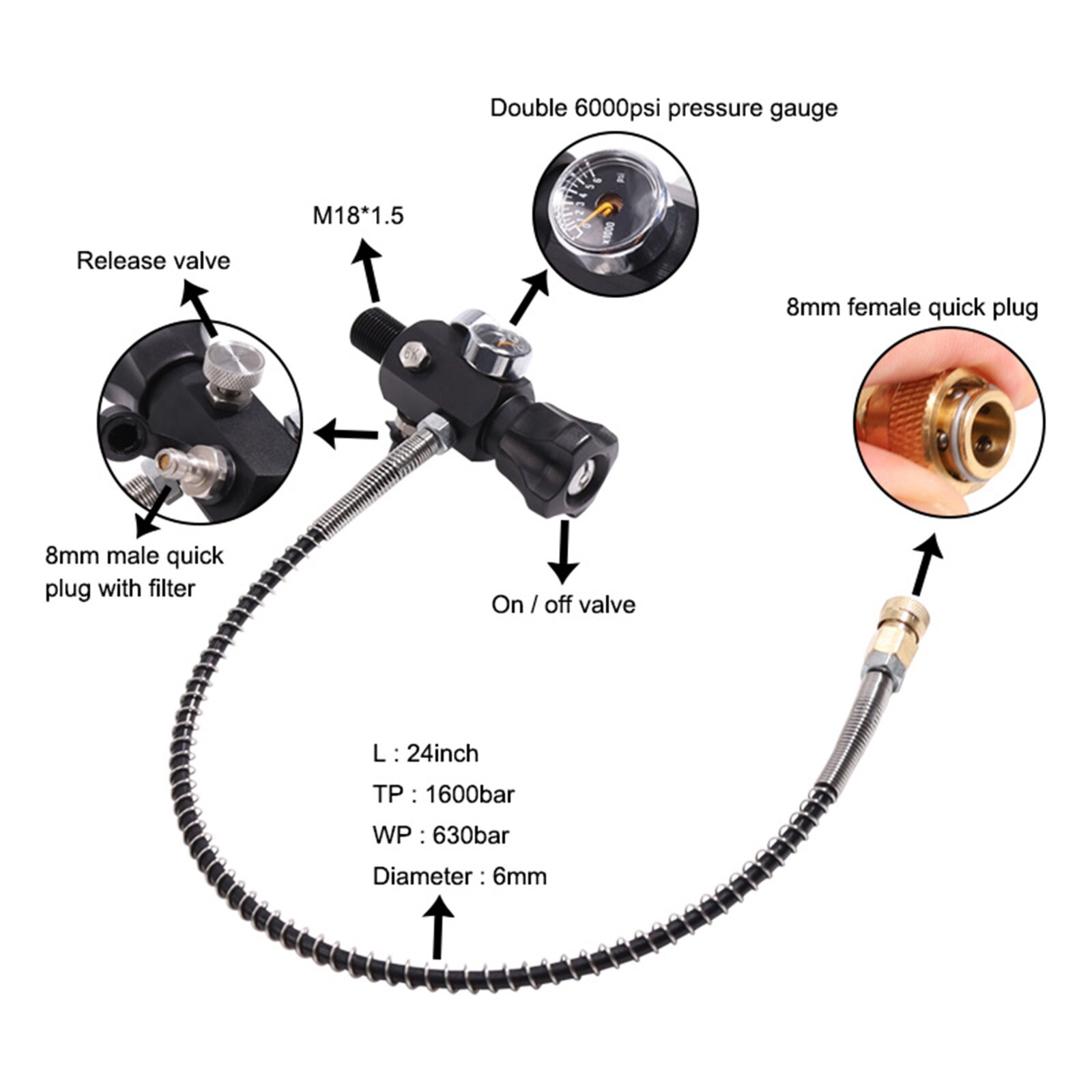 TUXING 4500 Psi Pcp Air Tank 6.8L Carbon Fiber HPA Tank with dual gauge valve