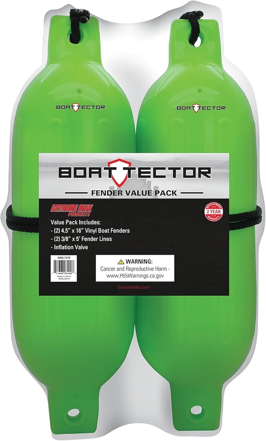 2-Pack BoatTector Inflatable Fenders – 4.5″ x 16″ for Superior Boat Protection