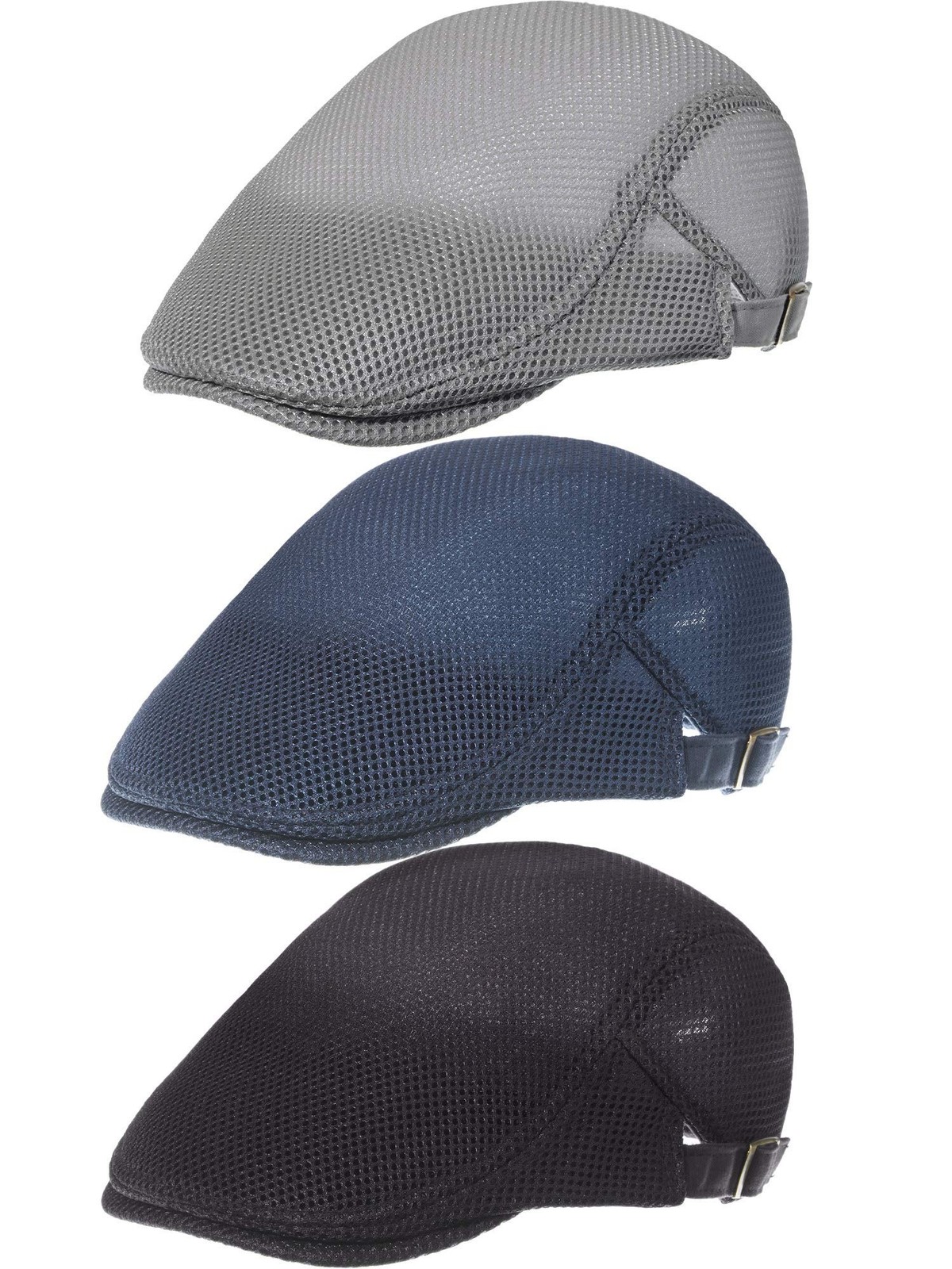 Geyoga 3 Pieces Mesh Newsboy Cap Mesh Breathable Summer Cap Adjustable Newsbo…