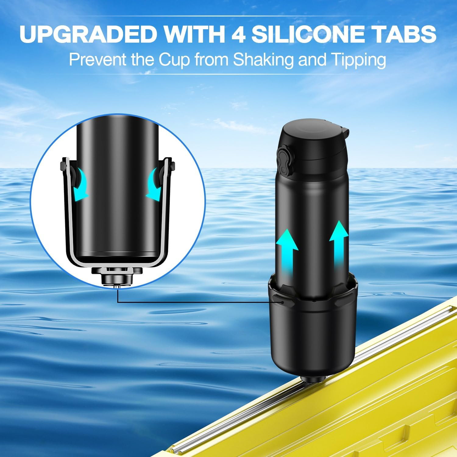 Kayak Cup Holder with Rubber Tab, Multifunctional Kayak Water Bottle Holder Dri