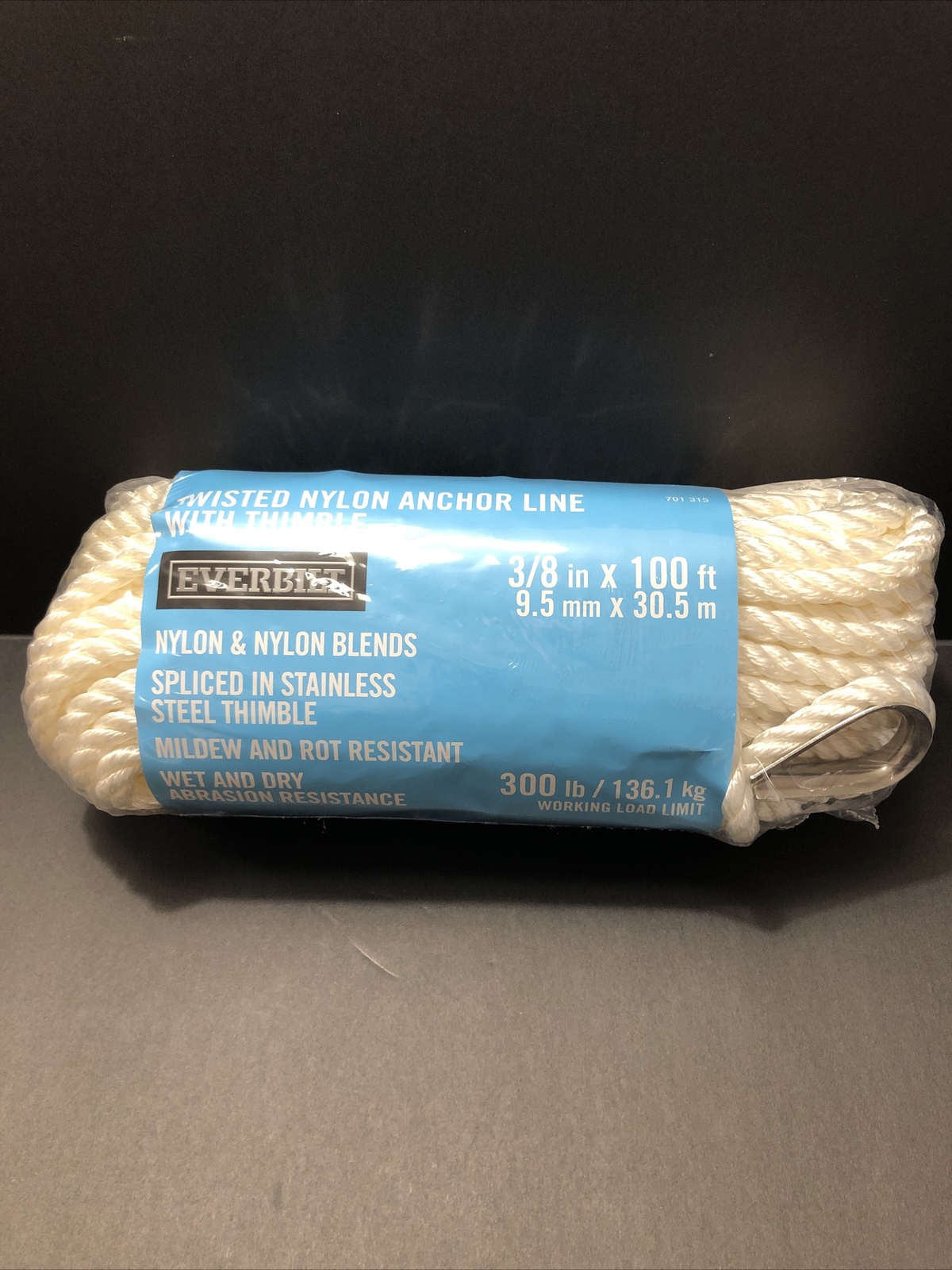 Everbilt Twist Rope Nylon Anchor Line Thimble 3/8 in x 100 ft 300 Lb Load Limit