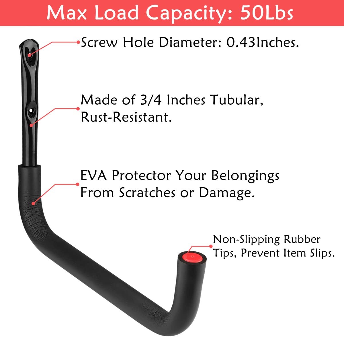 6 Pack Kayak Storage Hooks, 15.5 Inch Wall Mount Canoe Hangers, Heavy Duty Snowb