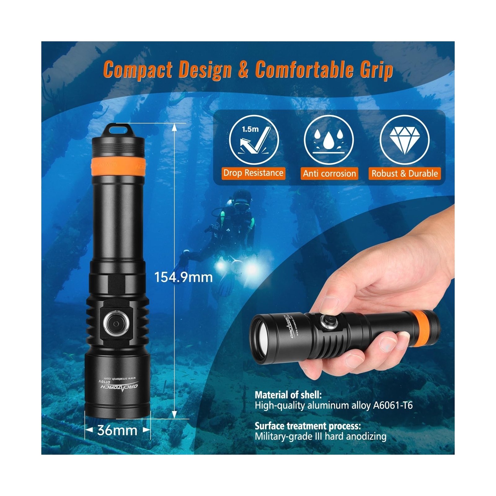 ORCATORCH D710V 2000 Lumens Underwater Video Light, White Red Violet Tri-Colo…