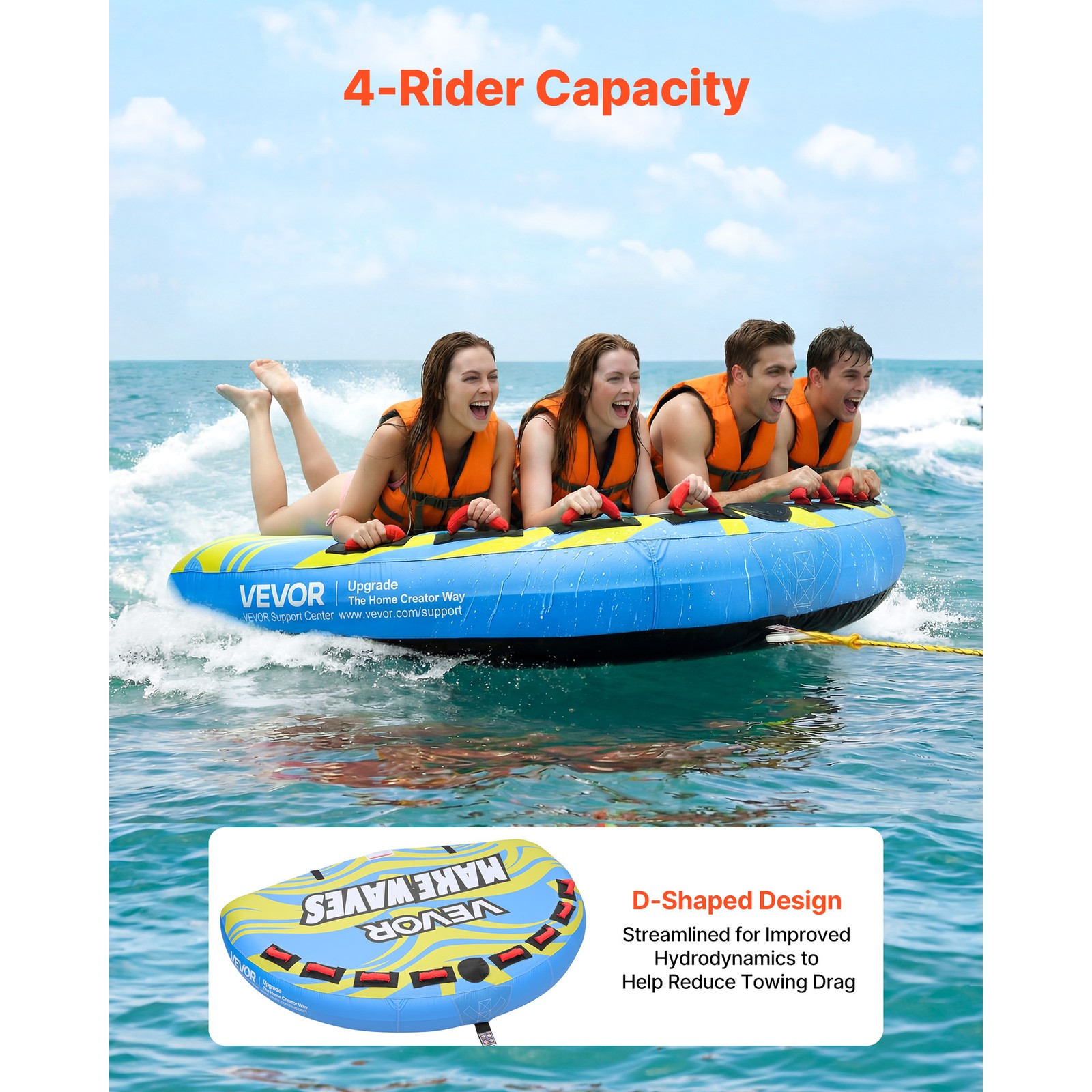 Uimoso Towable Tube for 4 Riders Inflatable Water Sports Tube for Boating