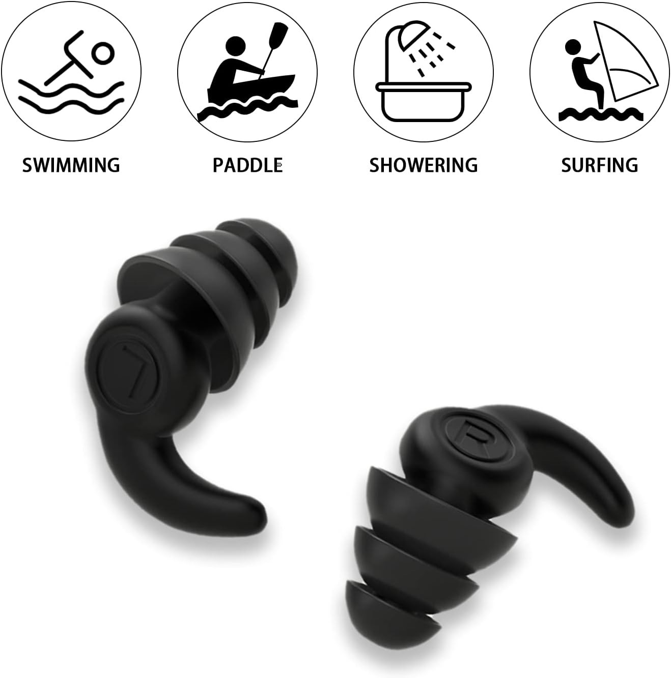 Waterproof Swimming Ear Plugs for Adults, 3 Pairs Reusable Silicone Swimmer E…