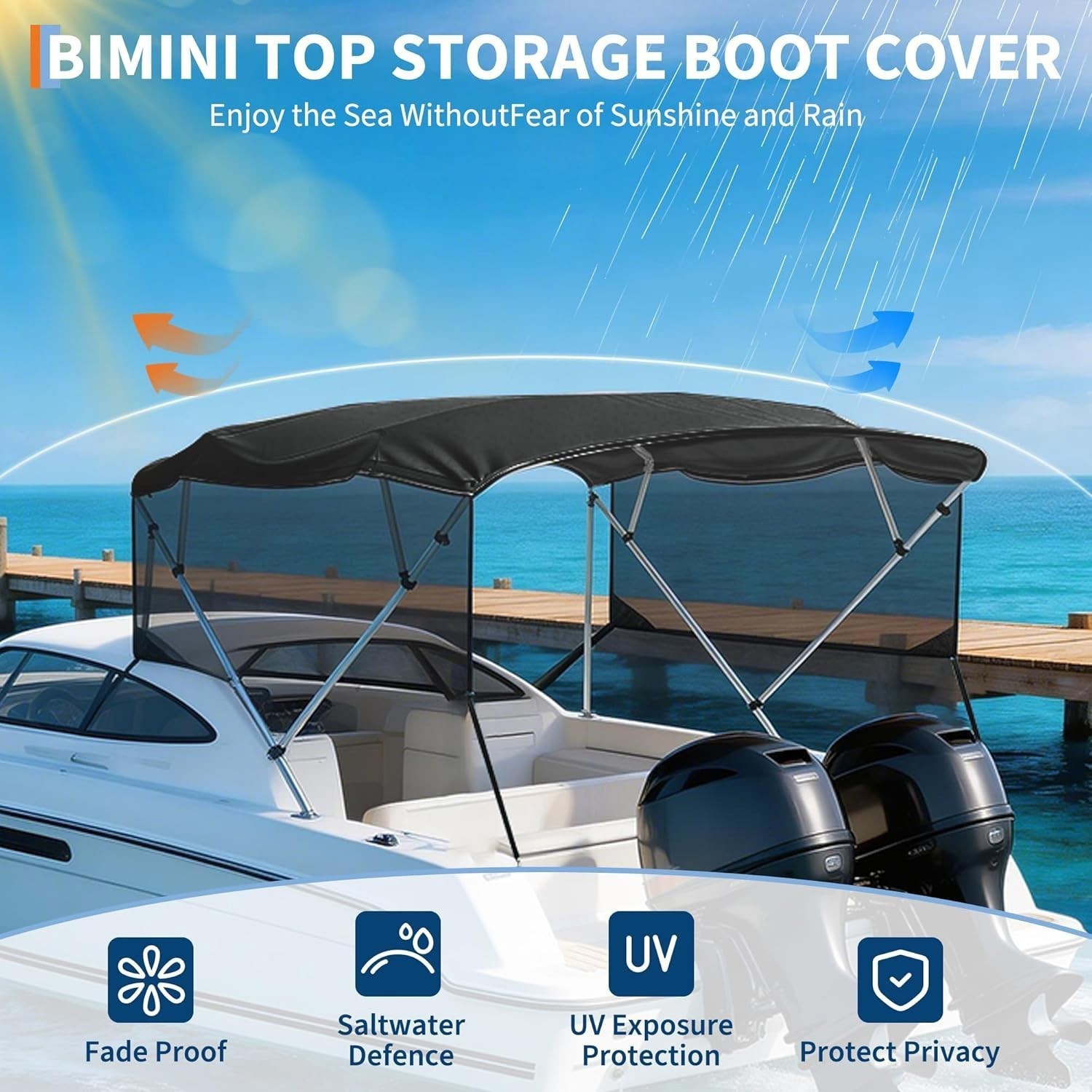 600D 4 Bow Bimini Replacement Canvas 8FT Boat Sun Shade Side Walls