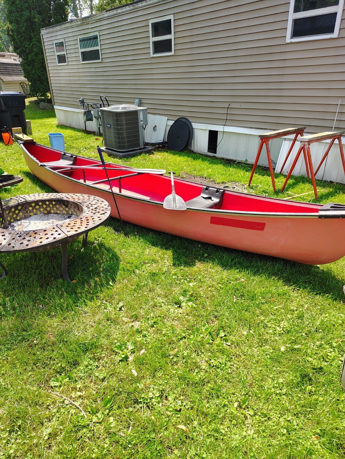 Coleman 17 ft Canoe Red w/ 2 Paddles, 3 Person, 660 lb Max Capacity