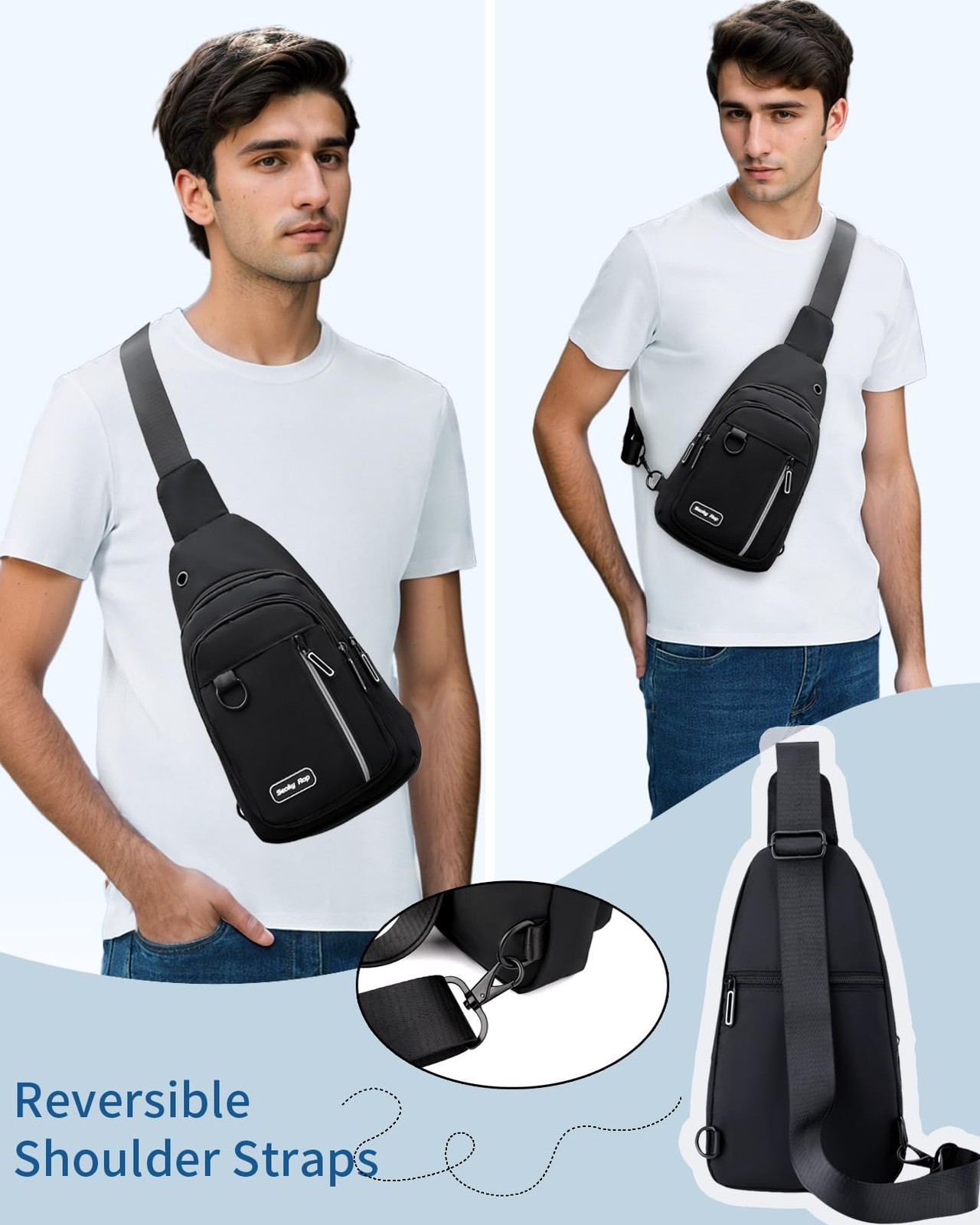 Seoky Rop Sling Bag for Women Men One Shoulder Crossbody Small, Black