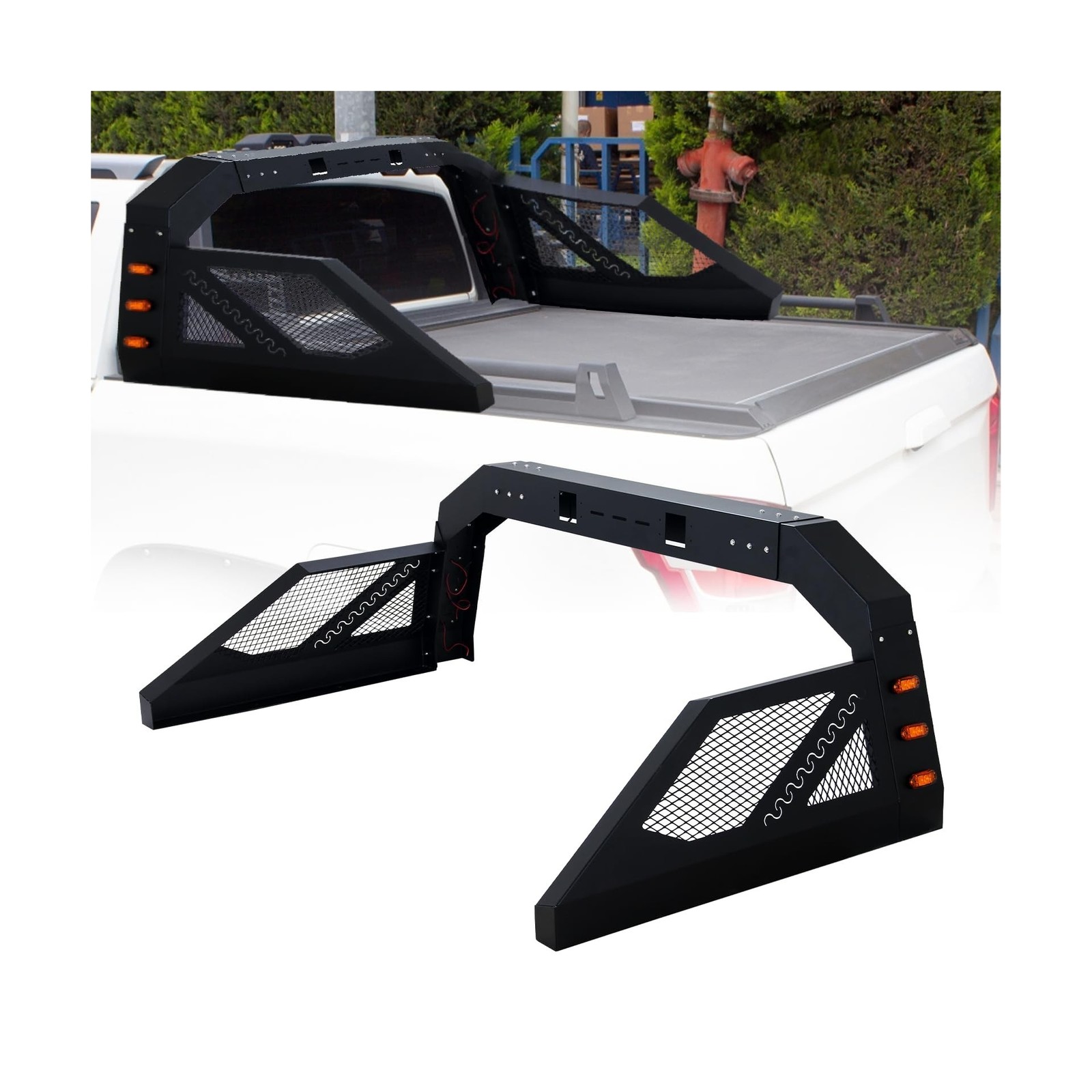 Universal Truck Bed Chase Rack Roll Bar w/ 6 Amber Lights for Pickup