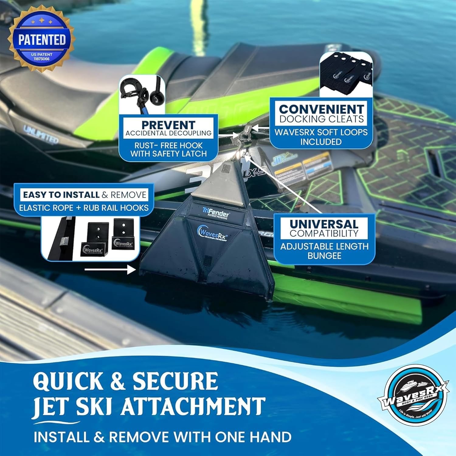 WAVESRX PWC Fender Bumper & Soft Loop Cleats for Safe and Convenient Jet Ski Doc