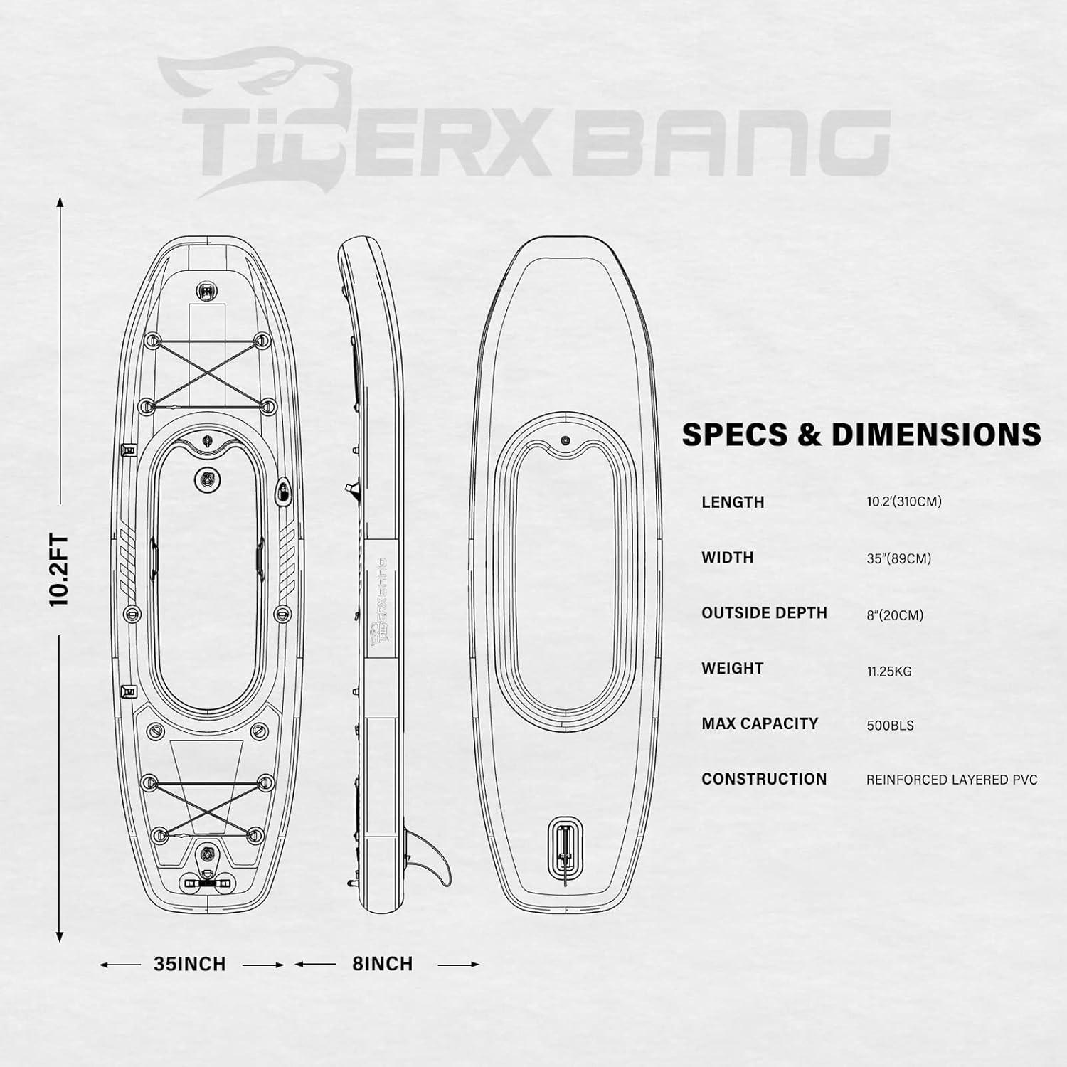 10.2’X35”X8” INFLATABLE KAYAK WITH DETACHABLE SEAT, SUP-KAYAK SET