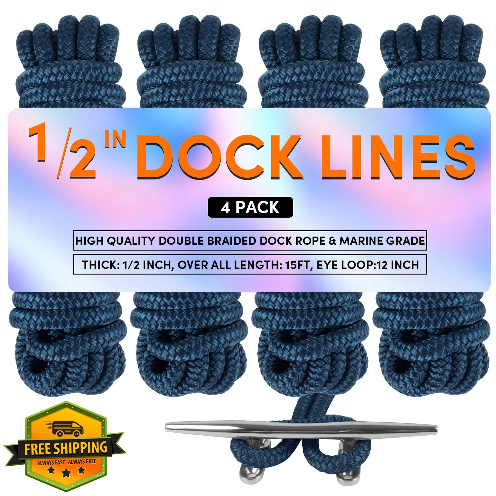 Boat Dock Lines Double Braided Mooring Rope Loop 2/4 Pack