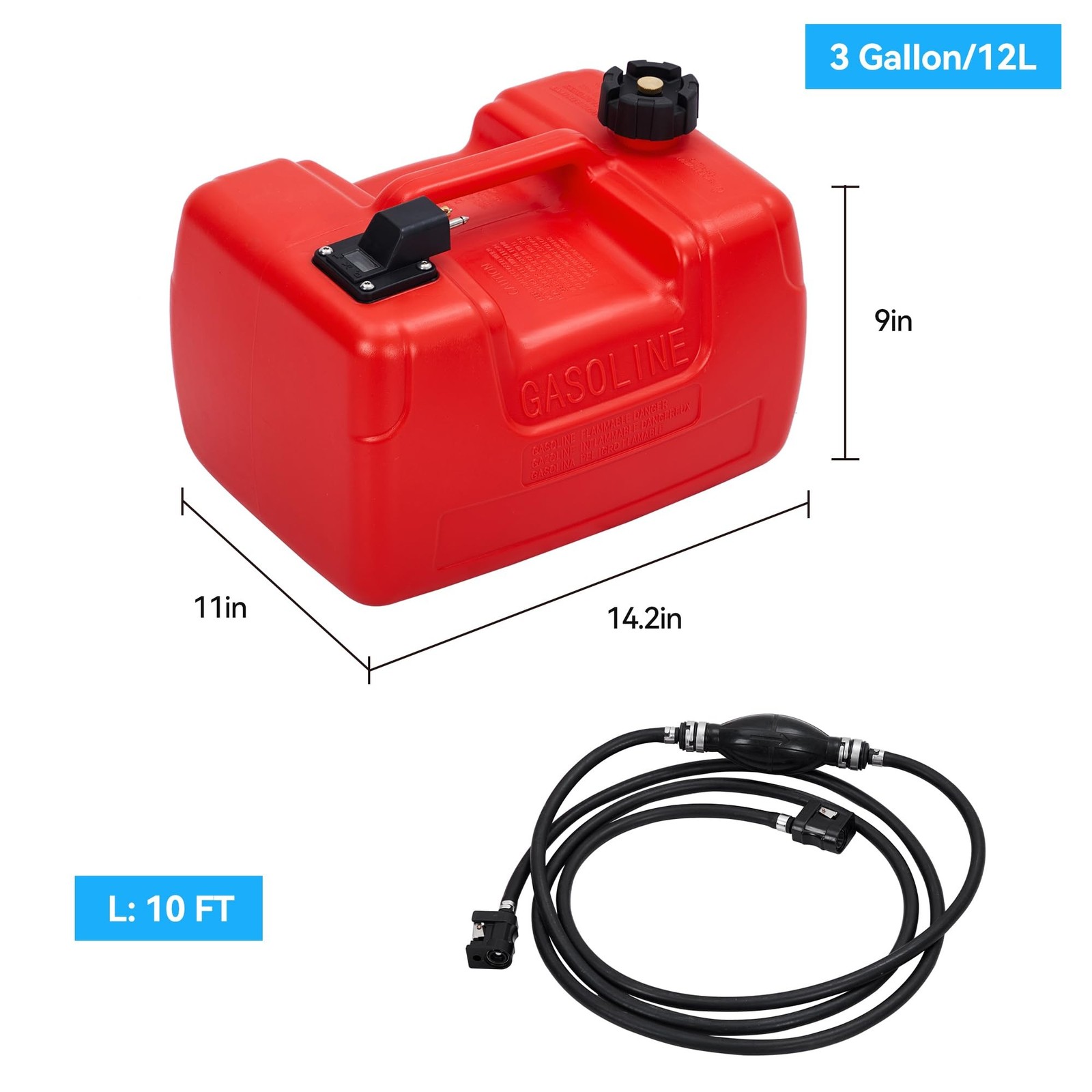 Marine Tank, 3 Gallon Marine Boat Transfer Tank with 9.8ft Hose, I-Shaped Han…
