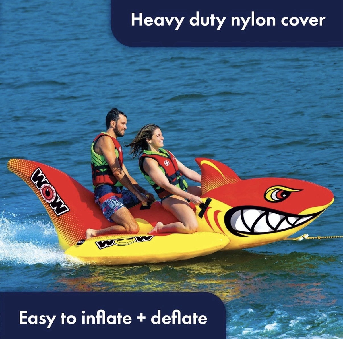 WOW Sports Big Shark Inflatable Towable Tube for Boating 2-Person