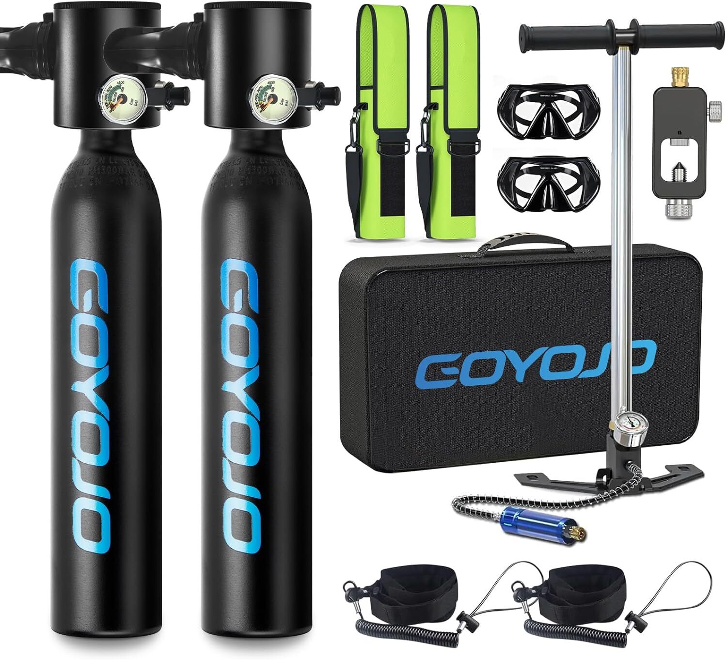 0.5L*2 Bottle Scuba Tank with Pump Reusable Lung Diving Tank Kits 3000PSI Max