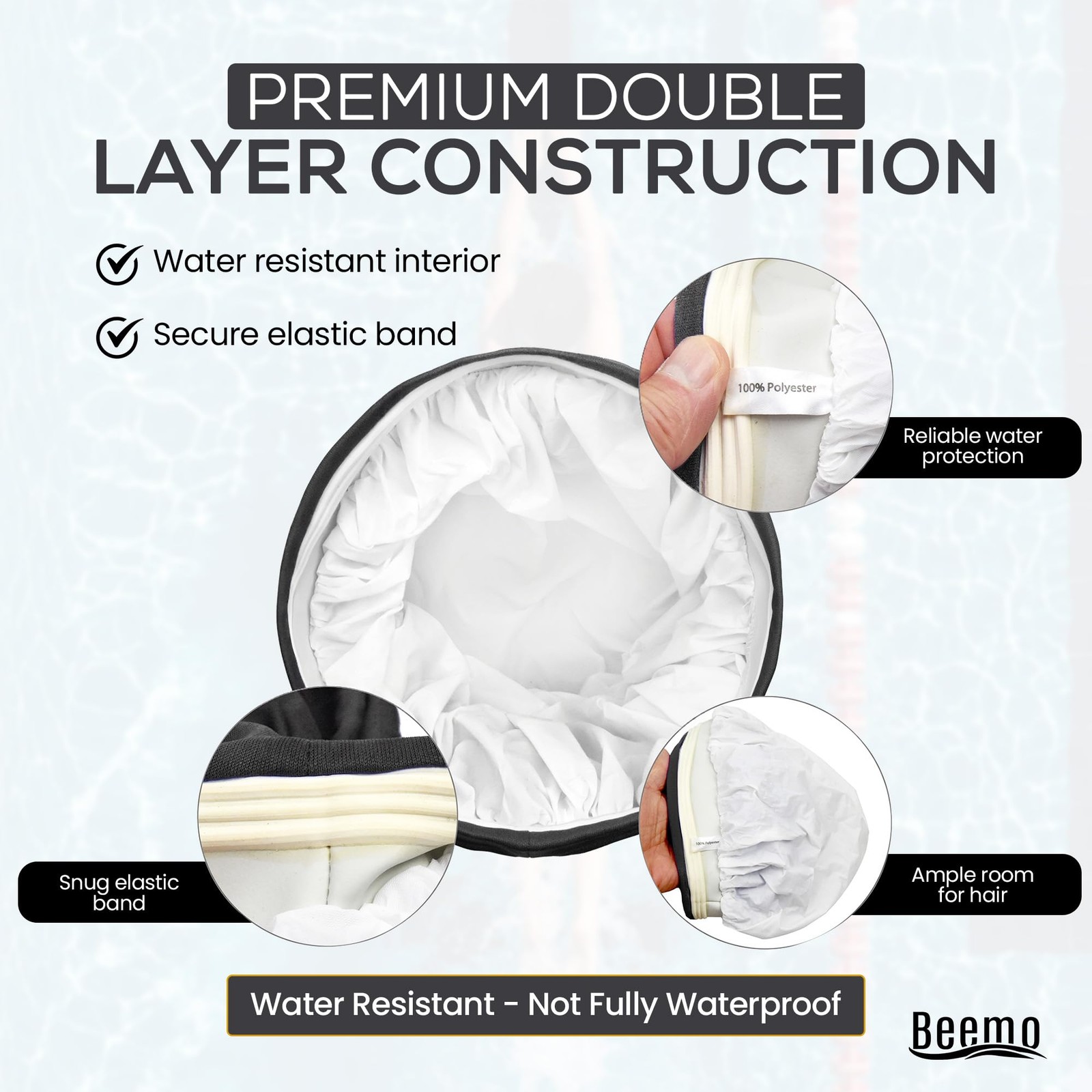 Beemo Swim Caps For Women Swimming Turban Polyester Latex Lined Pleated For