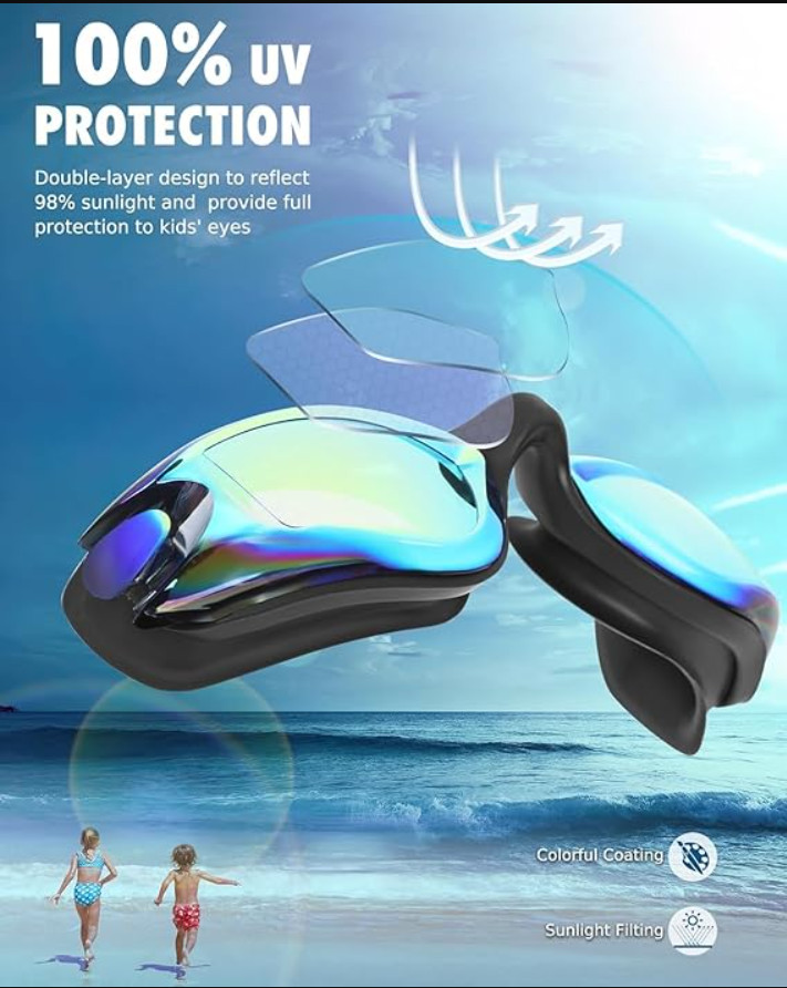 AEGEND Kids Swim Goggles 3-14 Anti Fog Leakproof Pool Beach Swimming