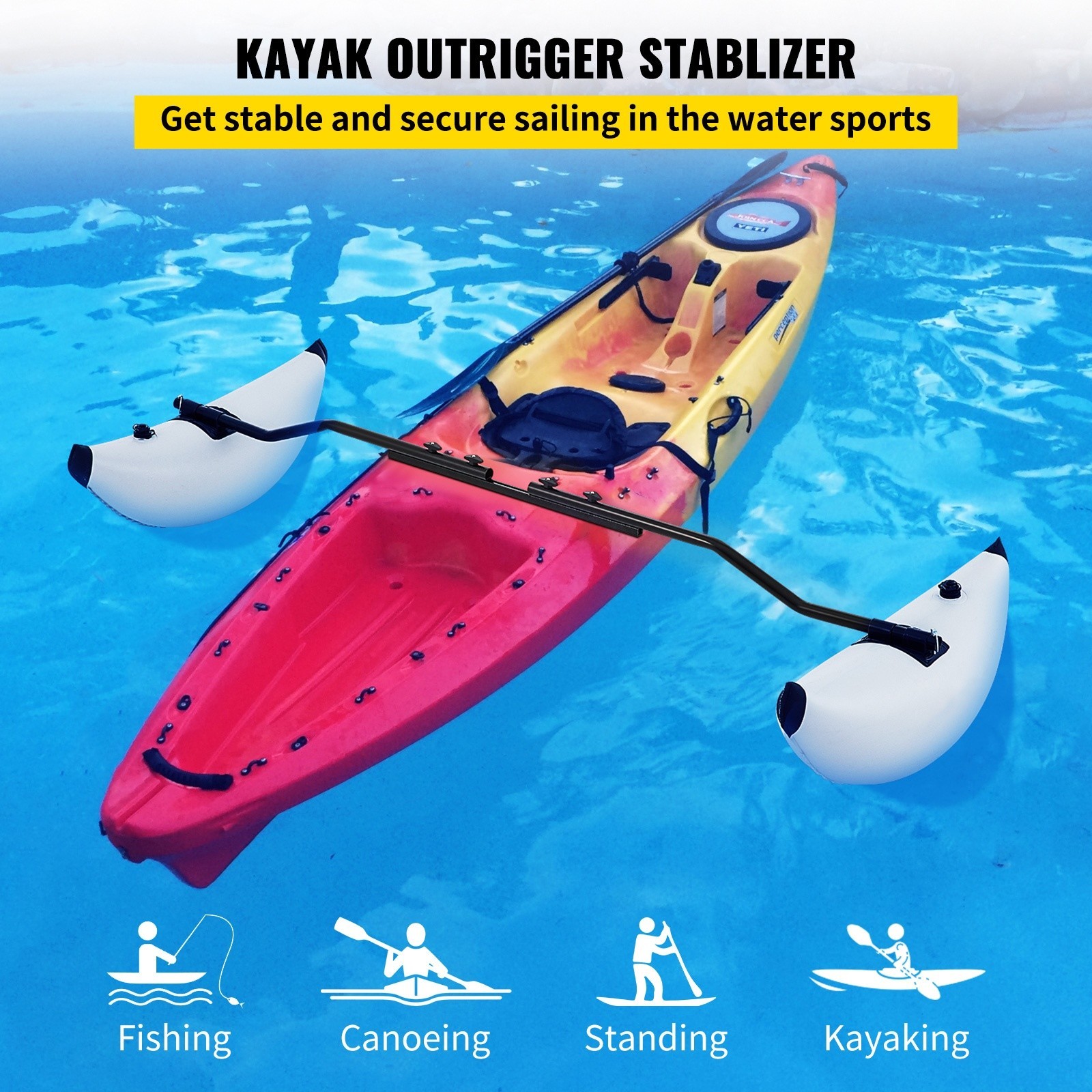 Kayak Outrigger Stabilizer, PVC Inflatable Outrigger Float w/ Sidekick Arms Rod