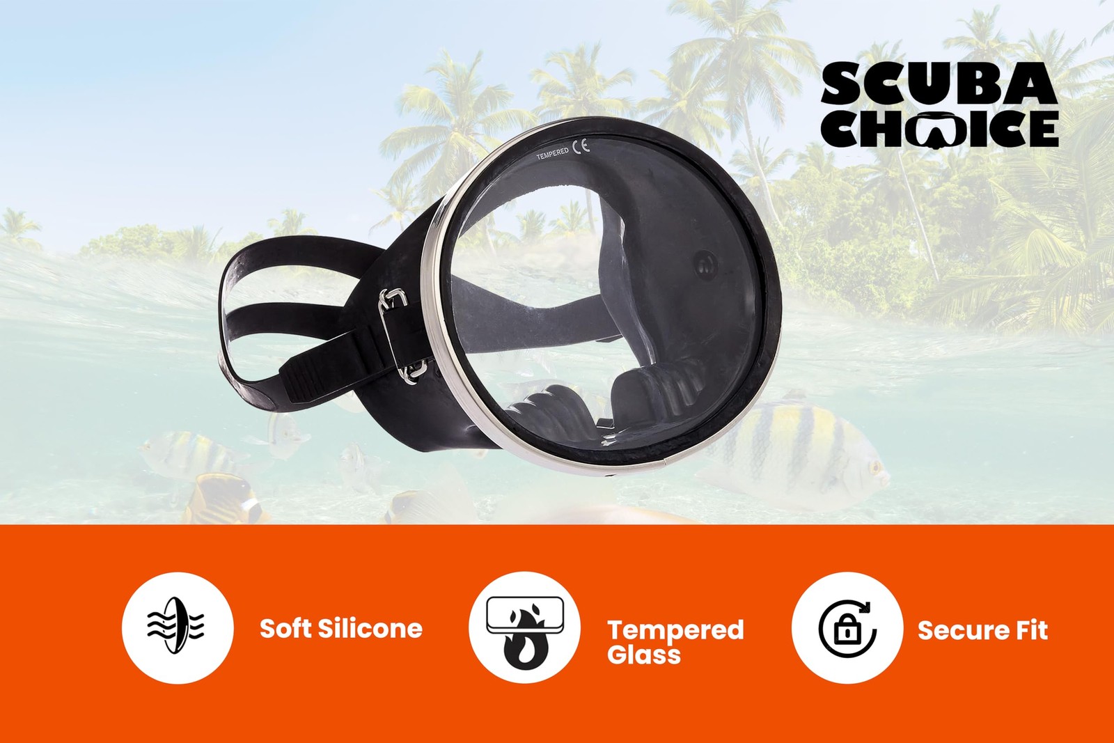 Spearfishing Dive Mask – Rubber, Tempered Glass, Stainless Steel Frame, Blacktt