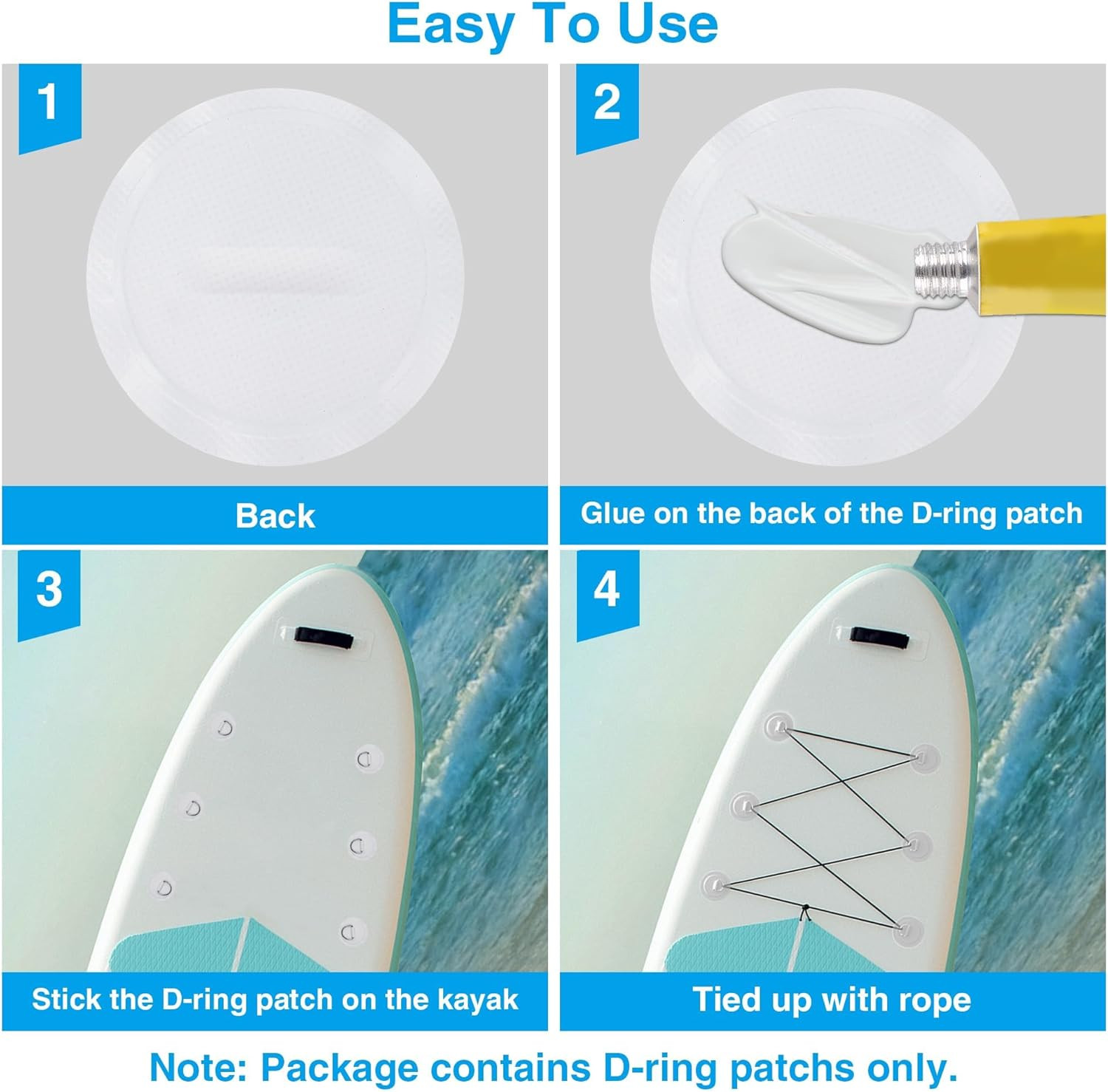 Stainless Steel D-Ring Patch Kit, PVC Paddle Board D-Rings for Kayak, Inflatable