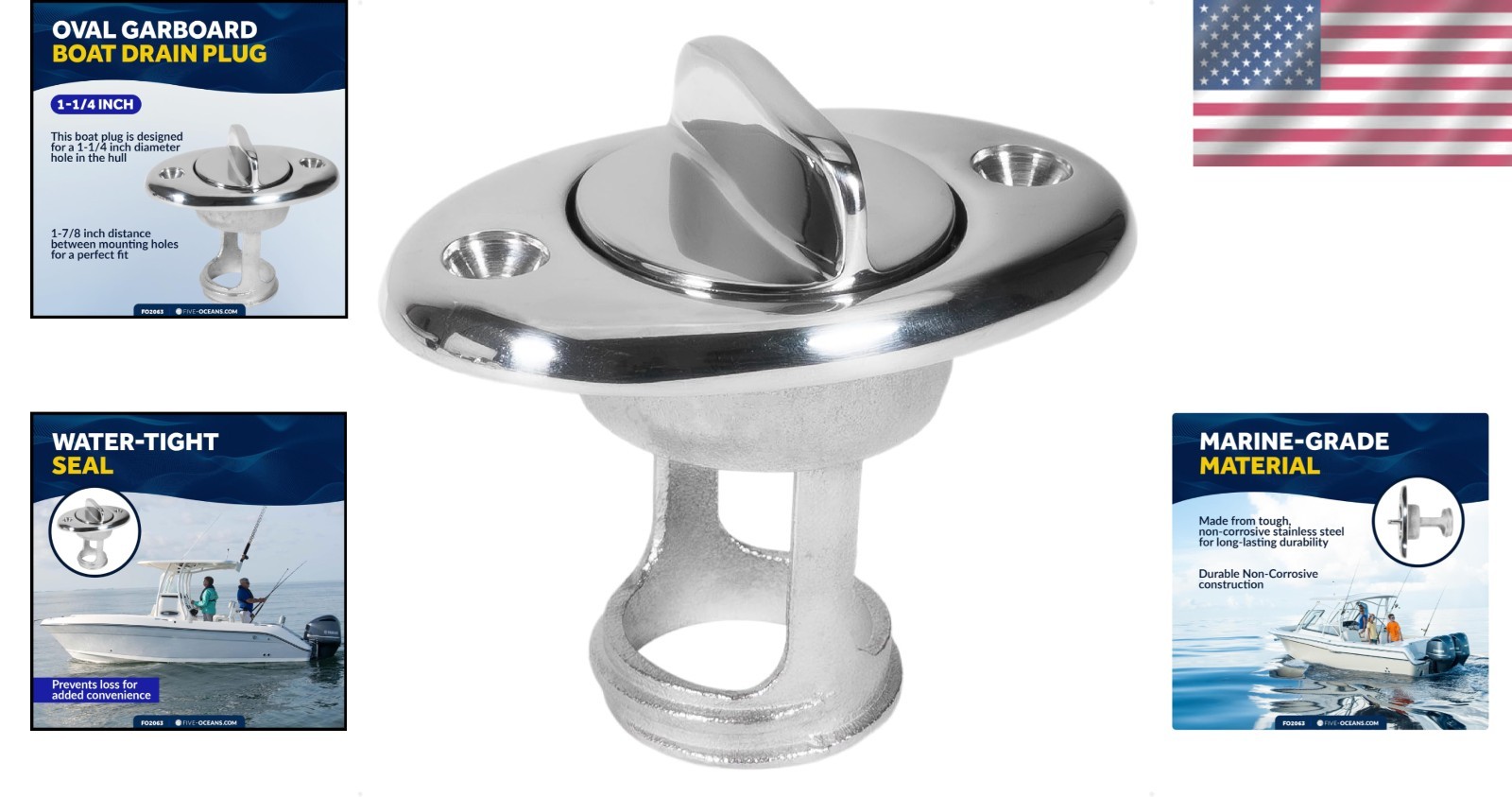 Boat Plug with Rubber Gaskets – Stainless Steel, 1-1/4″ Hole