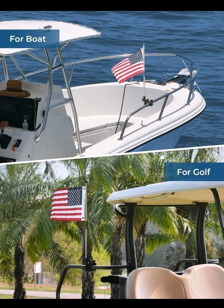 KEMIMOTO Boat American Flag Pole Kit 360° Adjustable 12”x18” Pontoon Boat Flag
