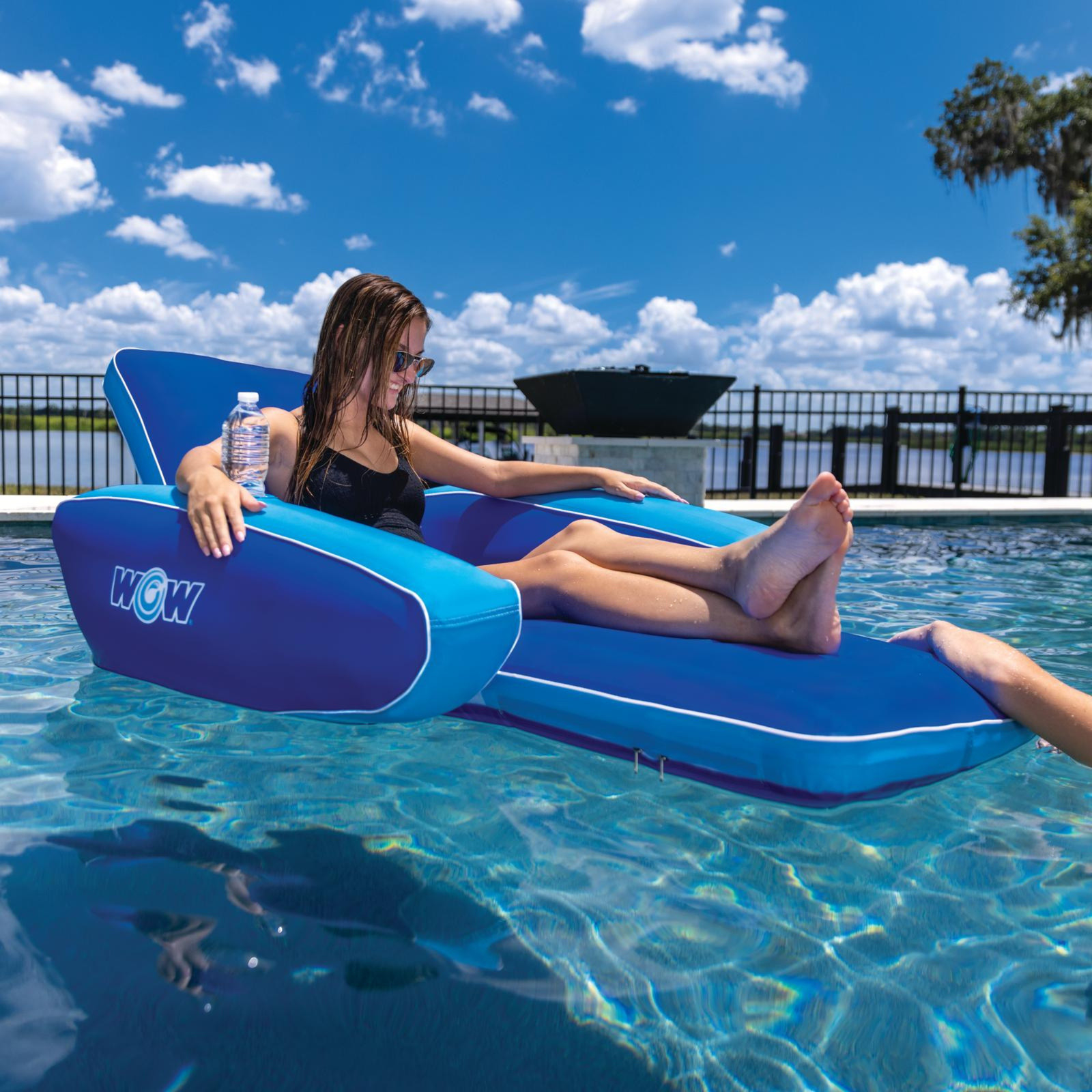 WOW Sports Modern Lounger Pool Float , 5 Ft Long with Cup Holder and Arm Rests