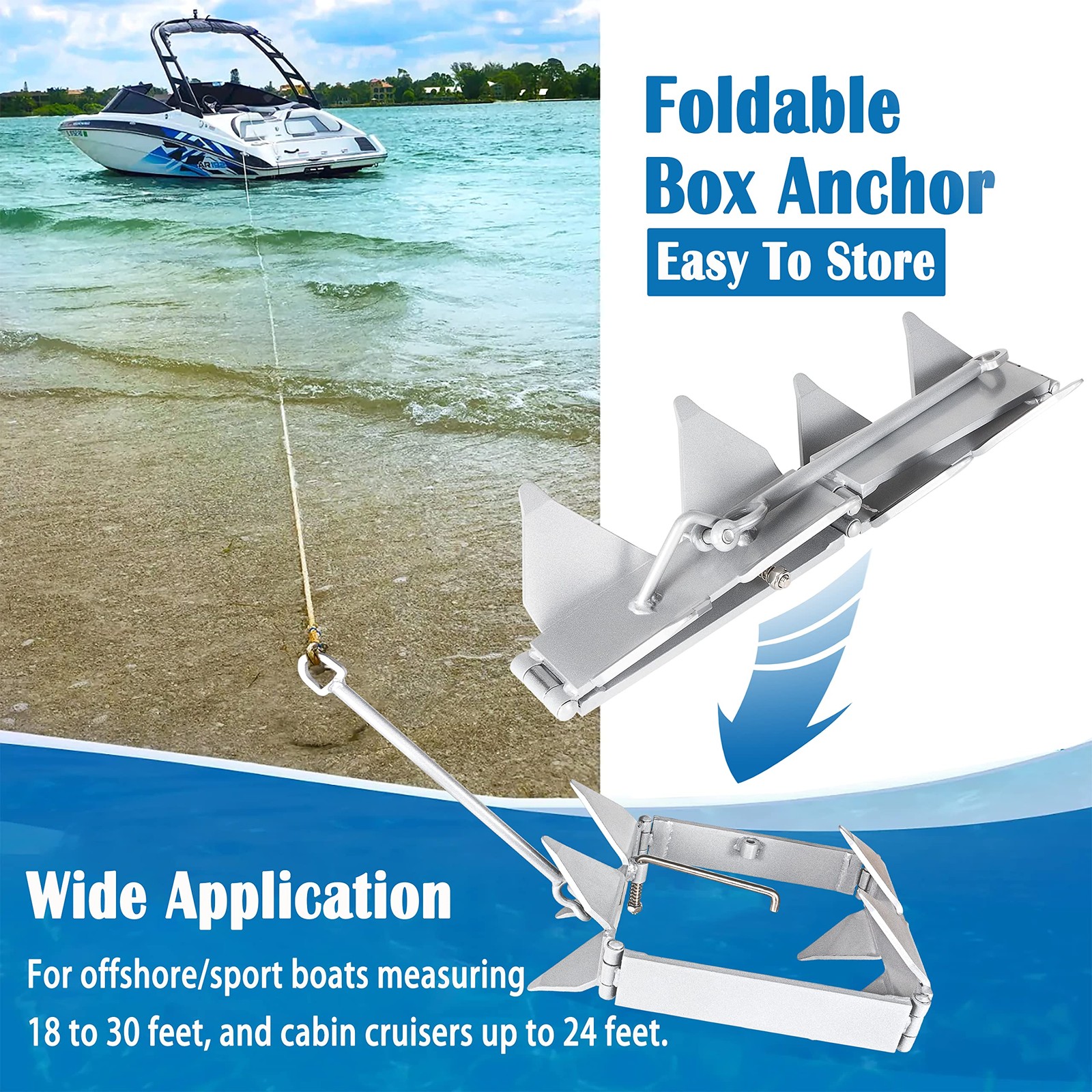Box Fold Hold Anchor for Boats 18-30 Feet – 20 lb, High Strength Galvanized S…